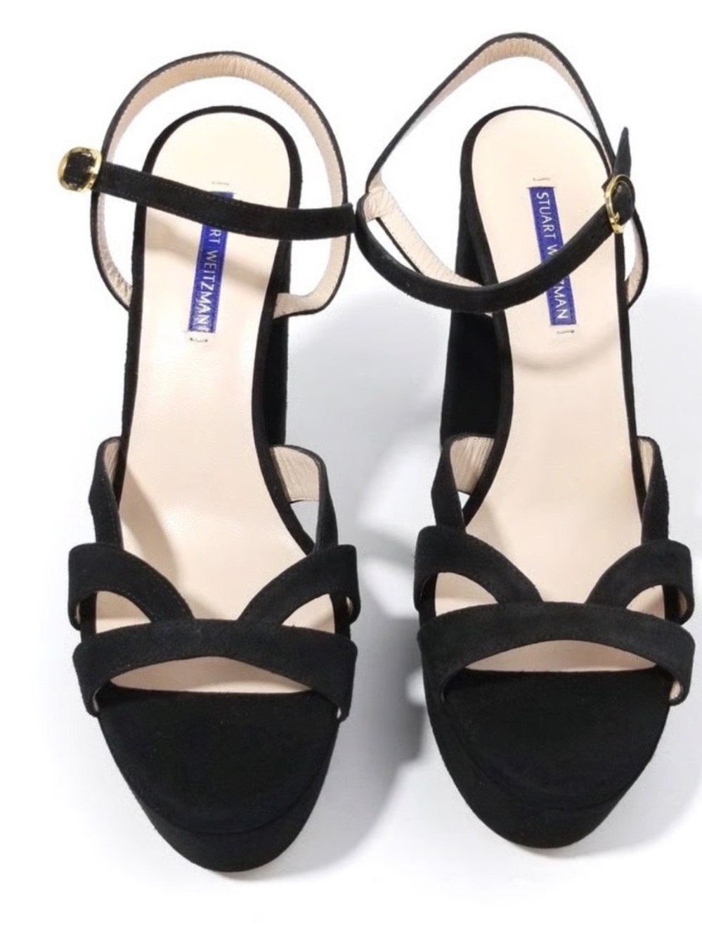 Stuart Weitzman Misty Black Suede Block Platform Sandals